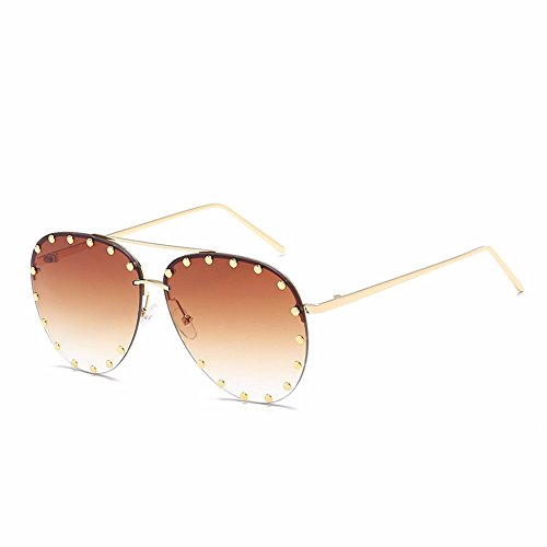 Unisex Affair Studded Aviator Sunglasses Ombre Lens, Gold2