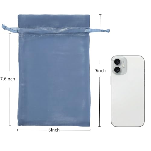 Image of QIANF 20 Pcs Smoke Blue Organza Bags 6X9 inch for Wedding Favors with Drawstring, Large Mesh Gift Bags Jewelry Pouch for Candy Bridal Shower Party Favor Baby Shower Christmas