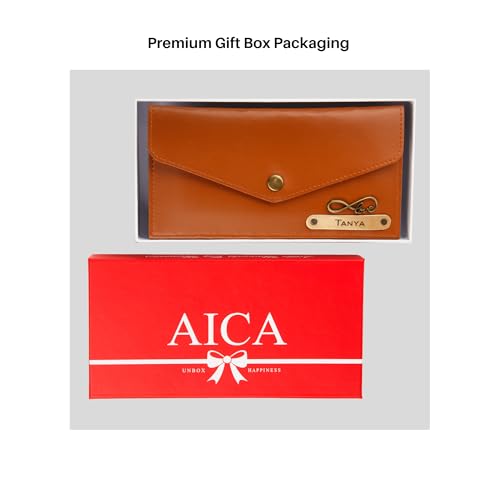 Image of AICA Personalized Name & Charm Leather Womens Wallet (Tan Brown) | Customized Gifts for Women Girls | Gifts for Women | Wallet for Woman | Diwali Gifts | Wallet for Women | Corporate Gifts for Staff