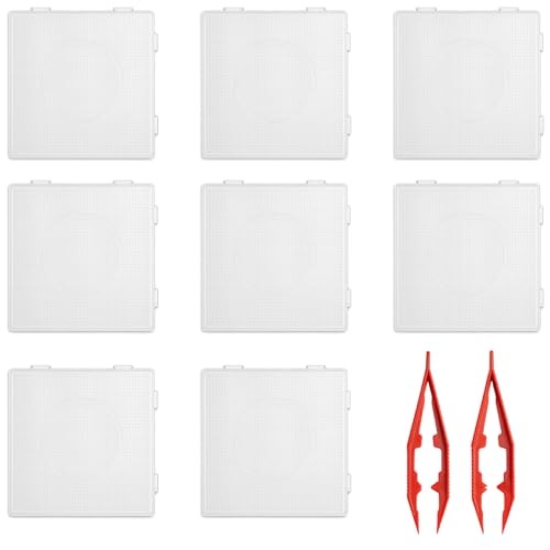 Bügelperlen Platten Bügelperlen Set mit 8 Stücke Vorlagen und 2 Stücke Zangen 5 mm große Quadratische Schablonen Kompatibel mit 14 5 mm Bügelperlen Transparente Steckplatten Quadratisch Steckperlen