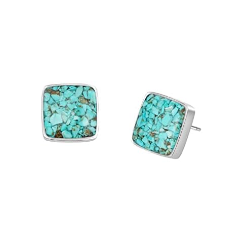 Lauren-Spencer Square Gemstone Stud Earrings for Women Dainty Turquoise Malachite Sodalite Tumbled Stone Earrings Hypoallergenic Stainless Steel Earrings Studs for Women Jewelry Gift (Green Turquoise) Cover