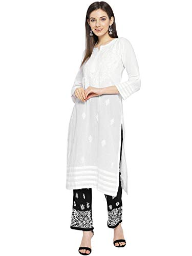 Image of Ada Hand Embroidered Lucknowi Chikankari Cotton Kurta Set for Women A100021