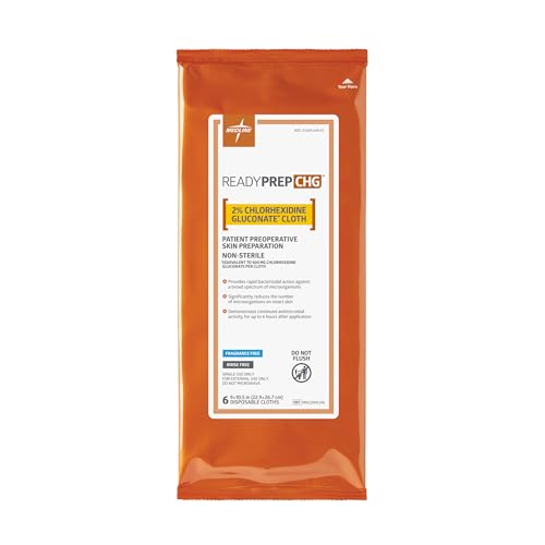 ReadyPrep 2% Chlorhexidine Gluconate (CHG) Cloths 9 X 10.5 inches Antimicrobial Wipes for Preoperative Skin Preparation Fragrance Free 1 Pack of 6 Cloths