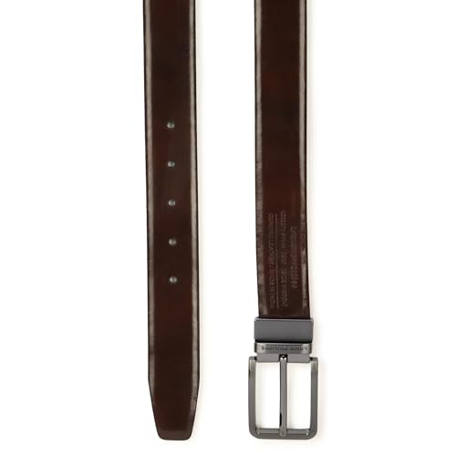 Image of Louis Philippe Men's 100% Italian Leather Brush Gun Metal Buckle Formal Reversible Belt