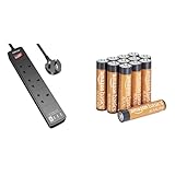 Extension Lead with 4 USB Slots (3.4A, 1 Type C and 3 USB-A Ports),POWSAF Power Strip Surge Protector & Amazon Basics AAA Alkaline Batteries, High-Performance (Triple A), 10-Year Shelf Life, 12-Pack