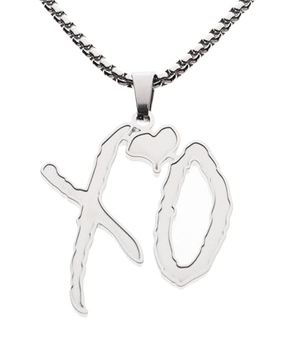 XO Stainless Steel Pendant Necklace Silver Chain Minimalist Style Rapper Necklace for Men and Women