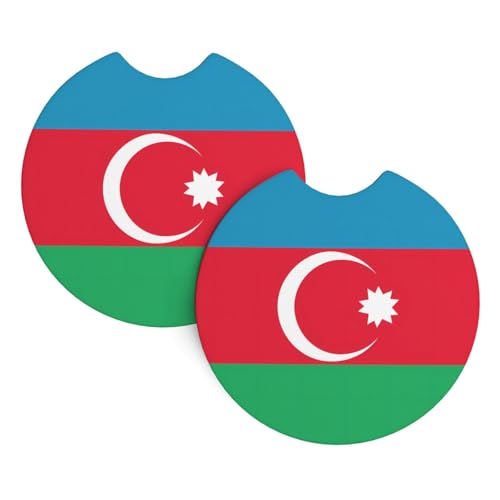 HYTTER Lot de 2 dessous de verre imprimés drapeau de l'Azerbaïdjan – Durable et imperméable pour la protection et la décoration de l'intérieur de la voiture