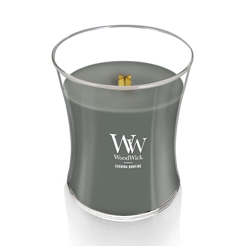WoodWick Evening Bonfire Holiday Candle Gifts for Women and Men, 9.7 oz Medium Hourglass Candle with Crackling Wick
