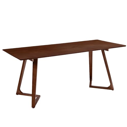 Image of DELAVIN 70.8 Inch Large Solid Wood Dinner Table for 6-8 People, Modern Oak Kitchen Table with Natural Wood Grain, Luxury Rectangular Dining Table for Family, Office, Party, Easy Assembly, Walnut
