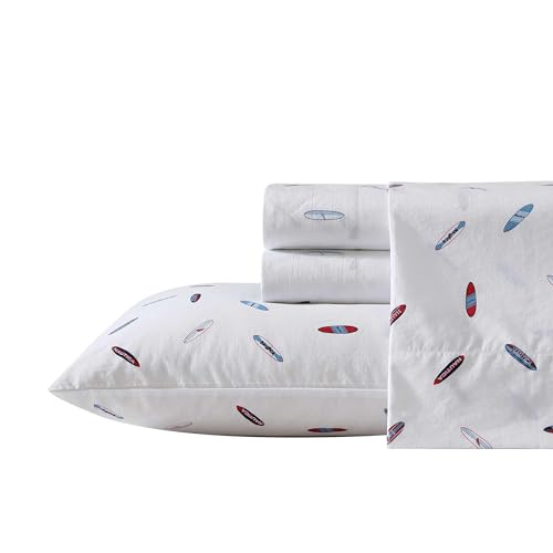 Nautica - Sábanas Individuales XL, Juego de Ropa de Cama de percal de algodón, vigorizante y Fresco, Ligero y Transpirable (High Surf, Individual XL)
