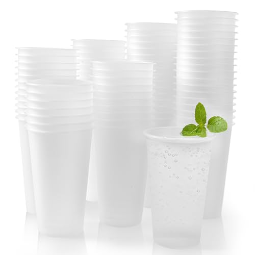 Datyiiha 100 Pack Frosted Plastic Cups Clear Disposable Drinking Cups Bulk for Wedding Reception Stadium Birthday Party Supplies,16 Oz