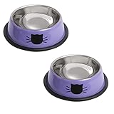 Rapsrk Non-Slip Stainless Steel Small Cat Food and Water Bowls, 2PCS Stackable Pet Bowls with Removable Rubber Base, 8 Oz Capacity, Cute Cat Painted Design