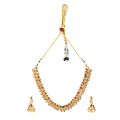 Rubans 22k Gold-Plated Red & Green Stone Studded Handcrafted Traditional Temple Jewellery Set For Women (B0D6GBLYNP) Amazon Price History, Amazon Price Tracker
