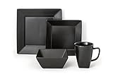 overandback 812219 Hard Square 16pc Dinnerware Set, Service for 4, Black