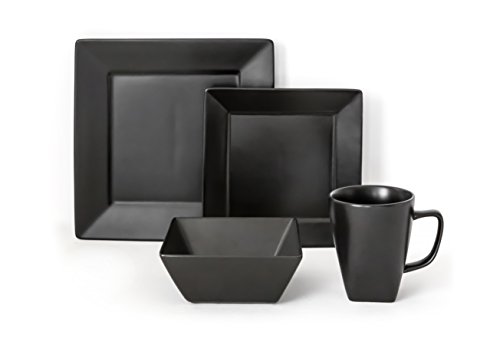 overandback Hard Square 16pc Dinnerware Set, Service for 4, Black