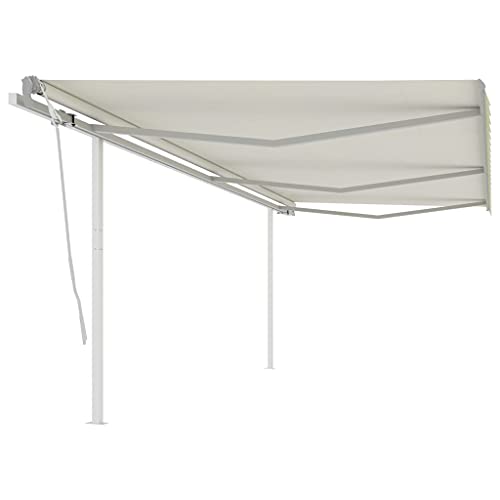 LAPOOH Toldo retráctil Manual con Postes, Toldos Exterior, Toldo De Terraza, Toldo Enrollable Exterior, Toldos Verticales, Toldos para Patio, Crema 6x3,5 m