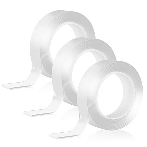 3 Rolls Washable Double Sided Nano Adhesive Tape 9.84 Feet Heavy Duty Transparent Mounting Tape