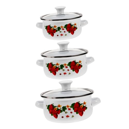 EXHUMKY 3 piezas Olla de Esmalte Mini para Cocinar Olla Multifuncional de Sopa y Estofado para Cocinas Pequeñas y Preparación de Comidas Rápidas