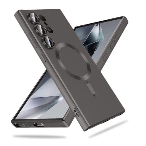 Image of DIZORO Samsung S25 Ultra Case, Compatible with Mag Safe Back Cover, Matte Luxury Metallic Luster Flexible TPU Wireless Charging Shockproof Case with Camera Protector (Metallic Silver)