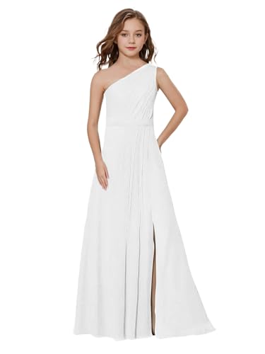 Junior Bridesmaid Dress, Girls' Special Occasion Dresses, Chiffon Wedding One Shoulder Floor-Length Party Dresses