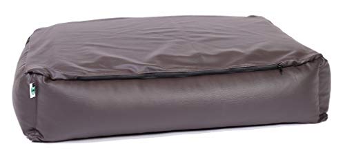 CopcoPet Hundebett Grosse Hunde XL – Waschbares Hundekissen 【Kunstleder】 Hundekorb aus Kunstleder - Formstabiles Hundesofa - Hundekörbchen mit Rand für Hunde, Dog Bed Braun 110x90 cm