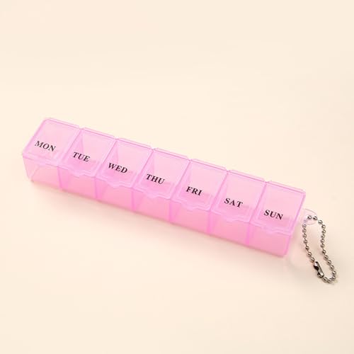 Organizador de comprimidos com 7 compartimentos de grade, estojo portátil para medicamentos, organizador diário semanal de medicamentos (YH13A rosa)