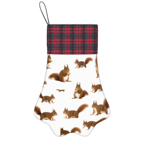 OKFSTY Niedlicher Eichhörnchen-Weihnachtsstrumpf mit Pfotenabdrücken, niedliches Haustier-Hängestrümpfe, Weihnachtsdekoration, Geschenk für Familie