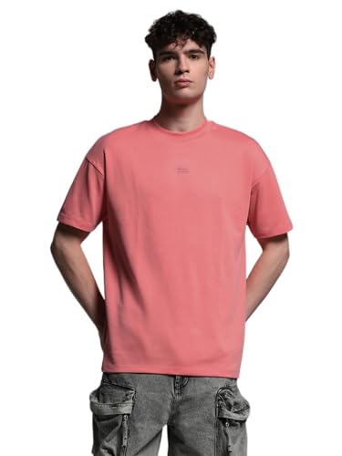 Image of Jack & Jones Men's Solid Round Neck Cotton Relaxed Fit T-Shirt | Boxy Fit | Drop Shoulders