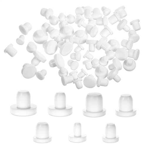 70 Pcs Silicone Rubber Hole Plug 7 Sizes Round Rubber Button Hole End Covers Silicone Plugs White High Temp T-Type Holes Plugs Soft Flexible Stopper Waterproof & Sealing