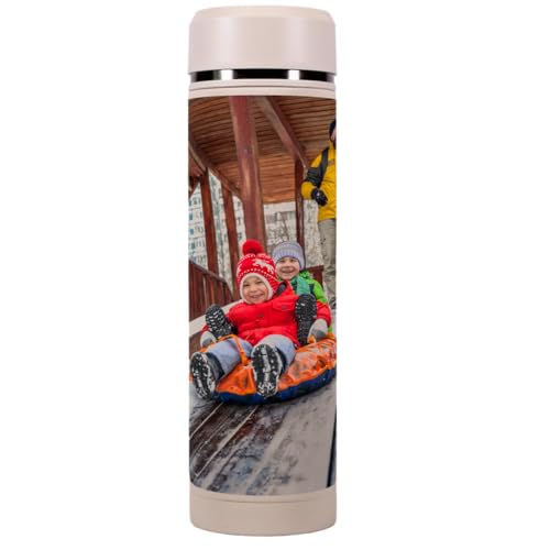 Personalisierte Thermosflasche von Dottie Bottle - Trinkflasche 'Lilly' mit eigenem Bild oder Text bedrucken - Cremfarbene Flasche aus Edelstahl