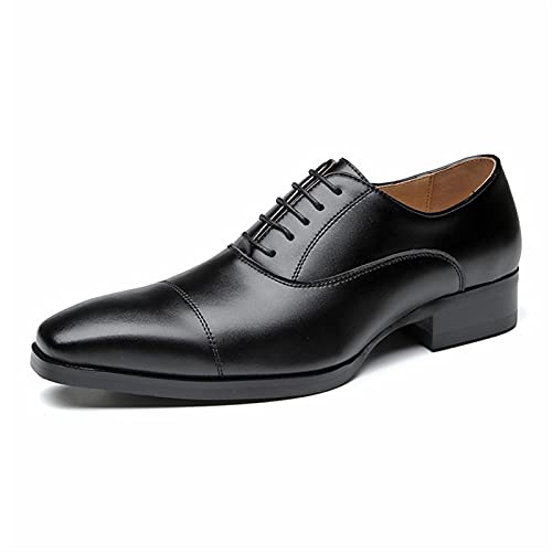 Dress Oxford for Men Lace Up Derby Shoes Round Burnished Toe Leather Resistant Non Slip Rubber Sole Anti-Slip Low Top Party(Black,10 M US)