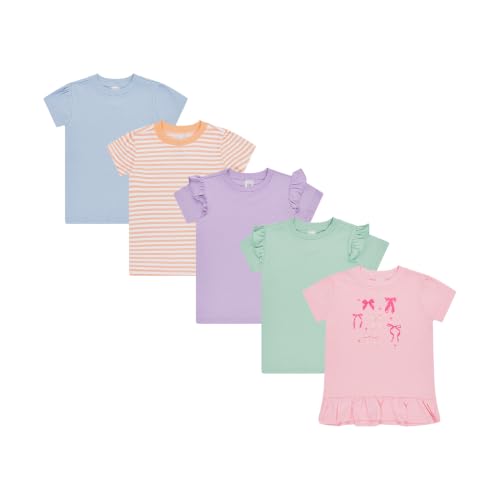 Image of Cudlie 5-Pack Toddler /Baby Girl Short Sleeve Tops - Premium Quality Shirt Tops for Lightweight Comfort and Style.