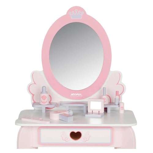 Tocador de maquillaje infantil WOOMAX con taburete de madera y accesorios 3