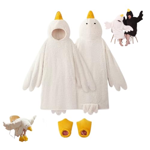 Goose Blanket Hoodie Onesie Wearable Goose Blanket with Sleeves Funny Duck Costume Pajamas Cozy Warm Hooded Wearable Blanket (White Large)