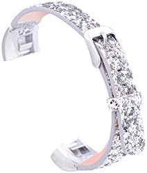KuToo Compatible with Fitbit Alta Band and Alta HR Band Leather Flash Glitter Bling Band Wristband Strap Replacement Accessory Band (3D Glitter Silver)