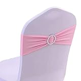 SheYang 50PCS Stretch Chair Sashes Bows Elastic Chair Bands with Buckle Slider Sashes Bows for Wedding Hotel Banquet Birthday Party Decorations (50PCS, Pink)