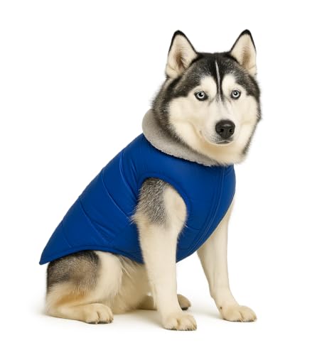 Image of The Pets Company Dog Winter Coat Jacket, Clothes, Windproof, Waterproof, Light Weight, Washable, Ultra Warm Thick Fleece Lined Dog Vest for Cold Weather Protection, (Blue, Medium - Large - 22 Inch)