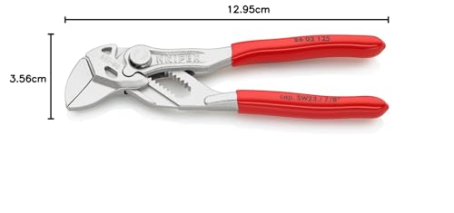 KNIPEX Mini-Zangenschlüssel Zange und Schraubenschlüssel in einem Werkzeug verchromt mit Kunststoff überzogen 125 mm, 86 03 125