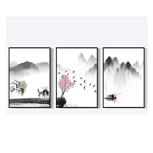Paysage chinois métal mural triptyque pour salon zen et moderne