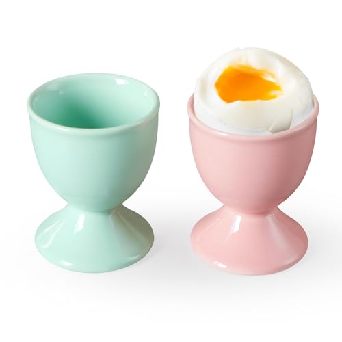 Image of Cinf Ceramic Egg Cup Set, 2 Pack, Macaron Boiled Egg Holders for Breakfast