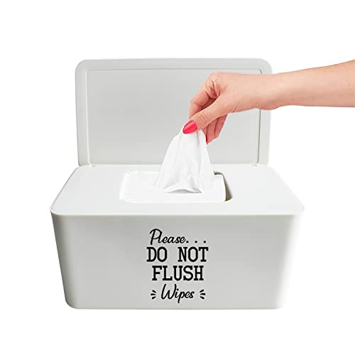 Moorfowl Baby Wipes Dispenser for Bathroom,Please DO NOT Flush Wipes Container Holder, Upgarde Size (8.2L x 4.9W x 3.9H inches)