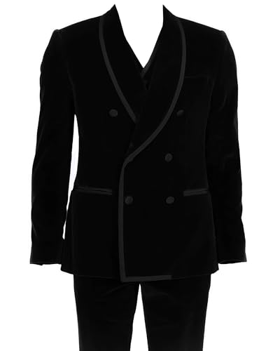 Men's 3 Pieces Velvet Wedding Suit Slim Fit Shawl Lapel Double Breasted Tuxedos Blazer & Vest & Pants4