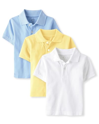 La mejor comparación de Polos para Bebé los mejores 5. 41 The Children's Place - Polos de piqué de Manga Corta para bebé y niño, Amarillo/Blanco/Brook Paquete de 3, 6-9 Meses