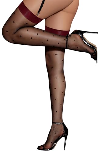 Image of RSLOVE Thigh High Stockings for Women - Sheer Sexy Stocking Heart Tights Nylons Pantyhose Perfect for Garter Belts & Lingerie