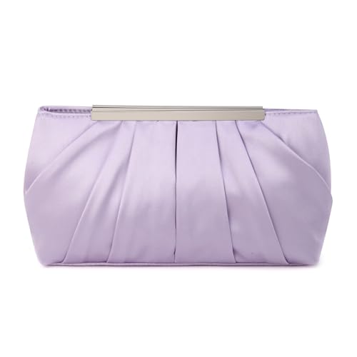 RomanticDesign Women Elegant Evening Clutch Pleated Satin Bridal Purse Party Prom Banquet Handbag, Lavender
