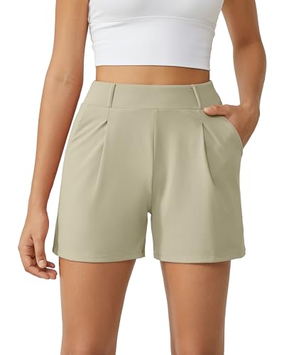 Image of G4Free EverGoing Dressy Casual Shorts for Women 4 inch High Waisted Summer Lounge Pleated Shorts with Pockets