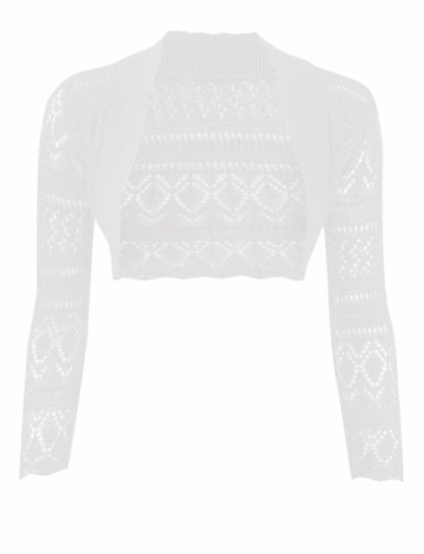 Bolero de ganchillo mujer chaqueta corta punto manga larga blanca talla 10 12 40