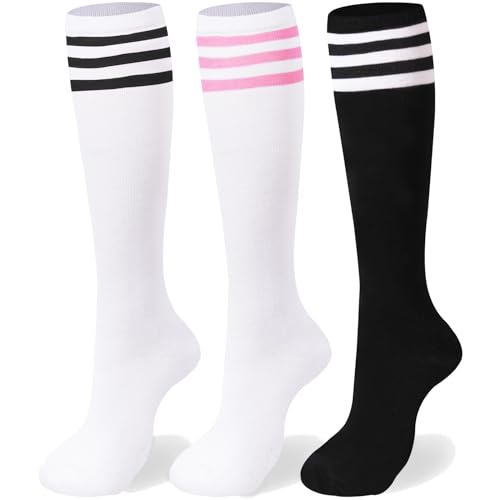 Image of Knee High Socks-Stripes Tube Socks-Back to School Cotton Casual Athletic Socks