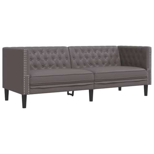Sofá Chesterfield de 3 plazas de vidaXL en Cuero Artificial Gris, Sofá de 3 plazas, Sofá Tapizado, Sofás de 3 plazas, Sofá de Salón, 194 x 74,5 x 70,5 cm
