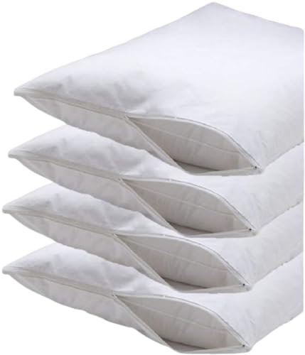 Dependable Industries Deluxe Zippered Vinyl Pillow Covers 4-Pack - 20x29 Waterproof Protectors Ideal for Home Hotel Hospital - Long-Lasting Pillow Protection